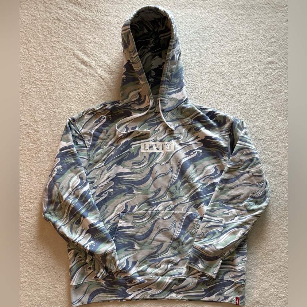 Levi's Green Swirl Pattern Men’s XL Hooded Sweatshirt Pullover Hoodie